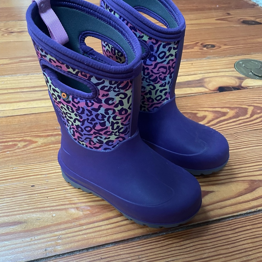 Kids Purple Leopard Print Boots